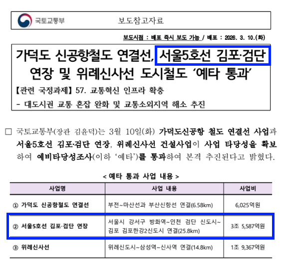 지하철 5호선 연장 - 국토교통부