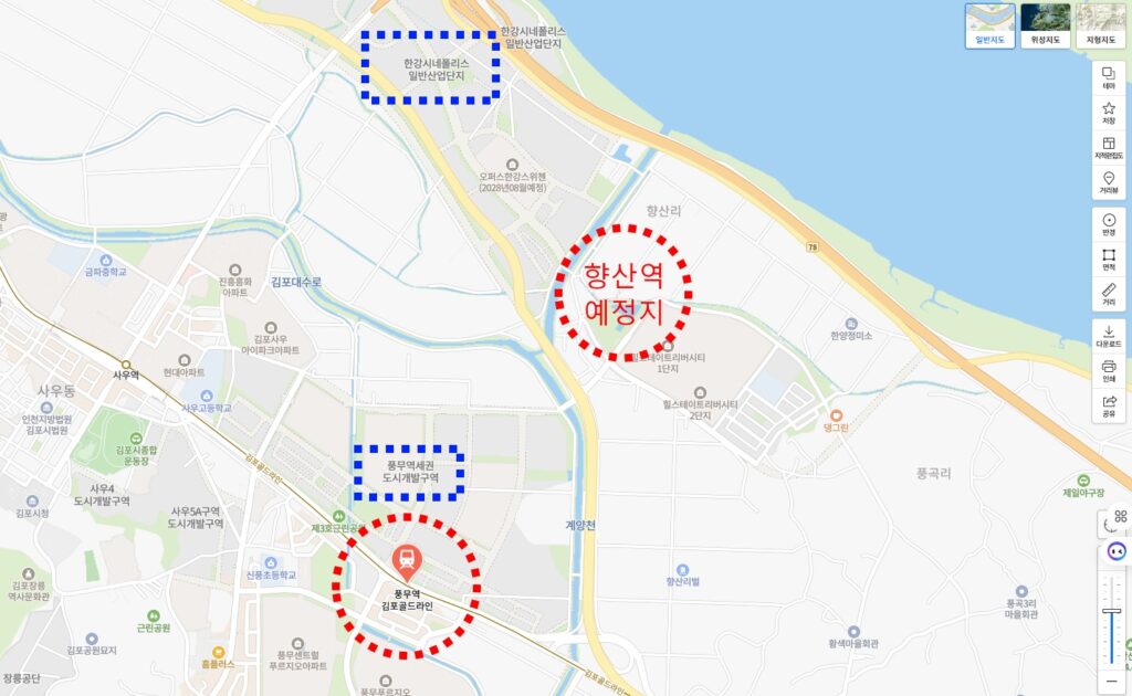 지하철 5호선 향산역, 풍무역 주변